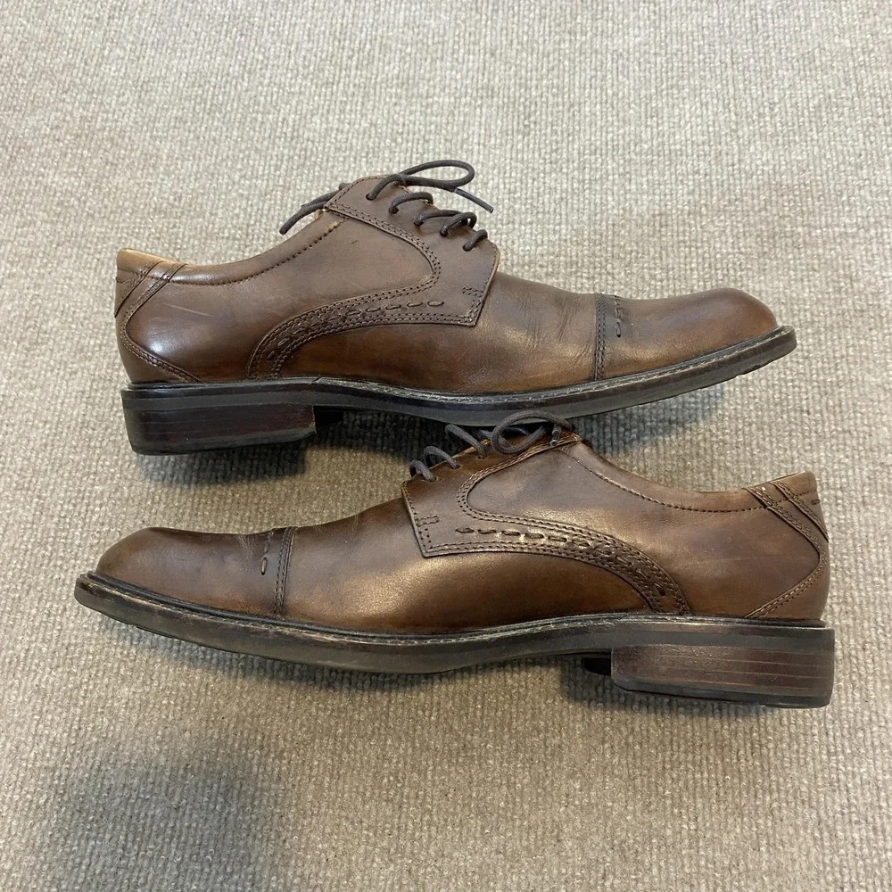 ECCO Shoes Mens Size 9.5 W Brown Leather Cap Toe Derby Square Toe Oxfords BIOM‎